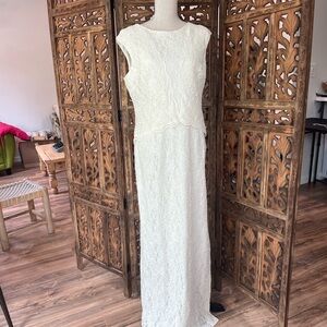 Ralph Lauren Creme Sleeveless Crew Neck Gown